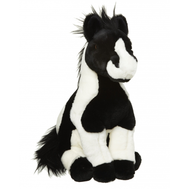 Pluche paard knuffel zwart wit 34 cm