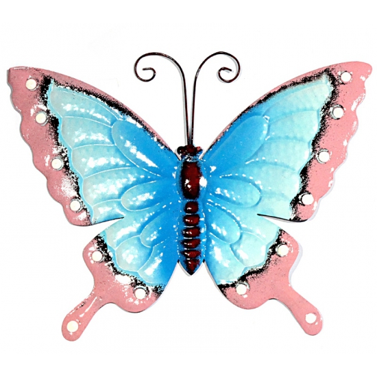 Tuin decoratie vlinder blauw/roze 30 cm