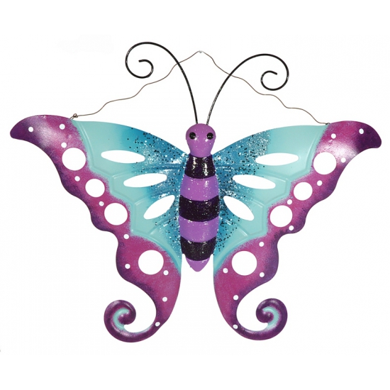Tuin decoratie vlinder paars/blauw 41 cm
