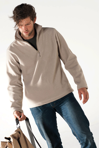 Beige micro polar fleece sweater for men