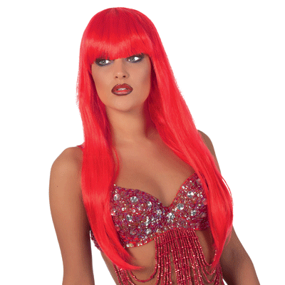 Ladies bright red wig with bangs
