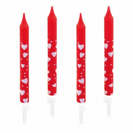 10x Birthday cake candles red with hearts