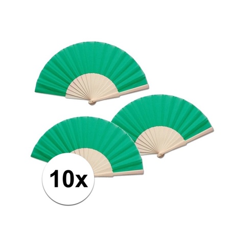 10x Summer hand fan green