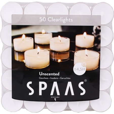 100x Clearlights white tealights candles 4.5 hours resealable
