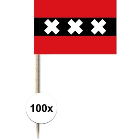 100x Cocktailprikkers Amsterdam 8 cm vlaggetje stad decoratie