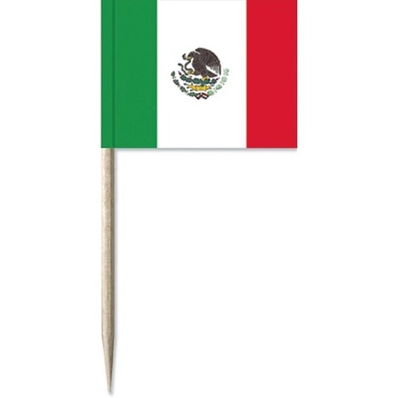 100x Cocktailprikkers Mexico 8 cm vlaggetje landen decoratie