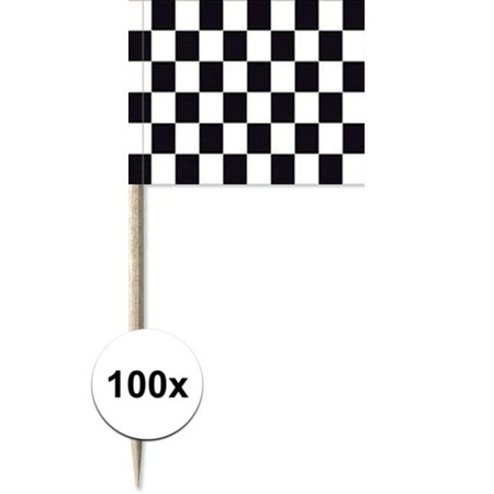 100x Cocktailprikkers race/finish vlag 8 cm vlaggetjes decoratie