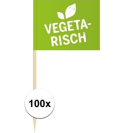 100x Cocktailprikkers Vegetarisch 8 cm vlaggetjes