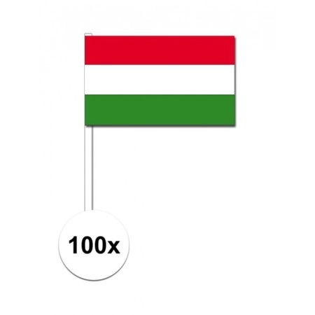 100x Hungarian waving flags 12 x 24 cm