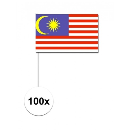 100x Malaysian waving flags 12 x 24 cm
