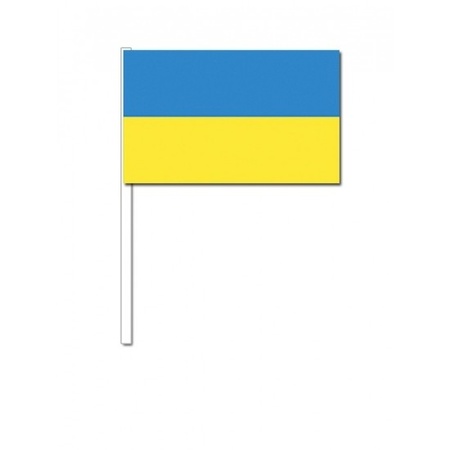 100x Ukrainian waving flags 12 x 24 cm