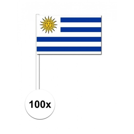 100x Uruguayaanse zwaaivlaggetjes 12 x 24 cm