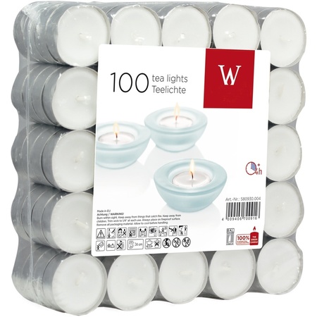100x White tealights candles 4 hours