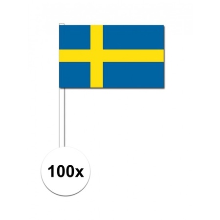 100x Swedish waving flags 12 x 24 cm