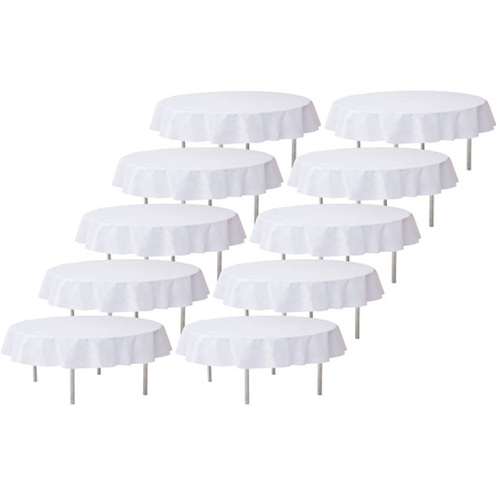 10x Bruiloft witte ronde tafelkleden/tafellakens 240 cm non woven polypropyleen