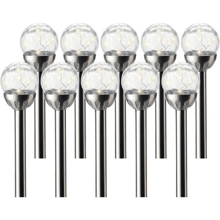 10x Outdoor/garden LED RVS ball pins Navi solar light 30 cm