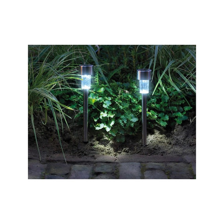 10x Buiten/tuin LED zilveren stekers solar verlichtingen 36 cm RVS koud wit