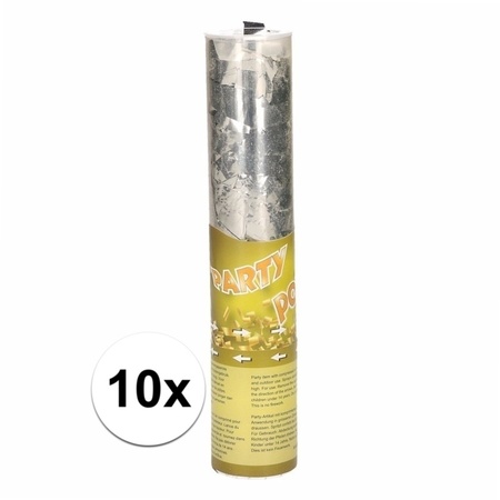 10x Confetti kanon metallic zilver 20 cm