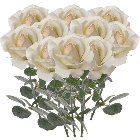 10x Cream white roses artificial flowers 37 cm