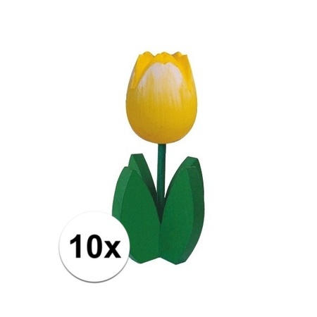 10x Decoratie houten gele tulpen