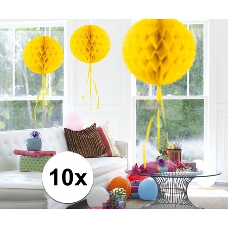 10x feestversiering decoratie bollen geel 30 cm