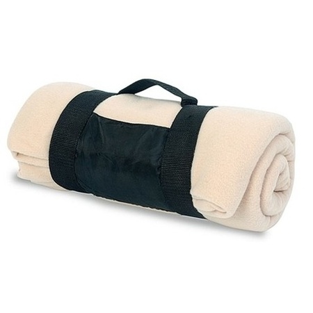 10x Fleece blankets/plaids beige removable handle 160 x 130 cm