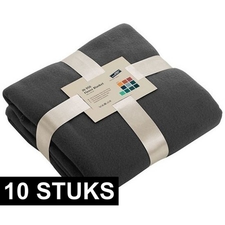 10x Fleece dekens/plaids donkergrijs 130 x 170 cm