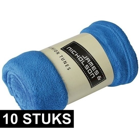 10x Fleece dekens/plaids kobaltblauw 120 x 160 cm