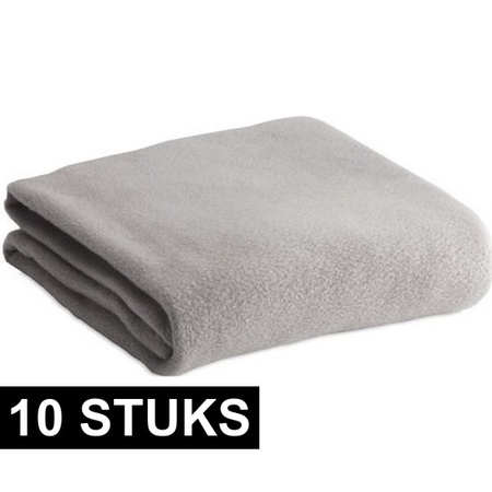 10x Fleece dekens/plaids lichtgrijs 120 x 150 cm