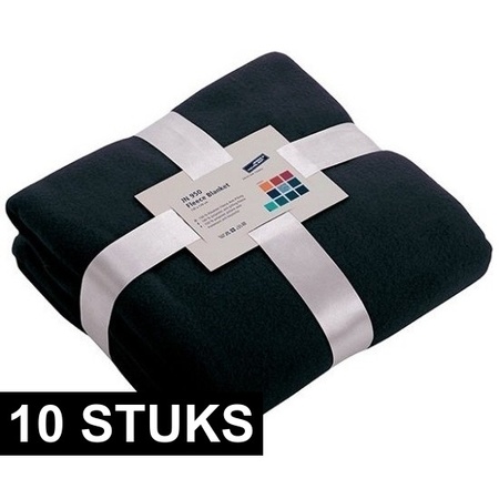 10x Fleece dekens/plaids marineblauw 130 x 170 cm
