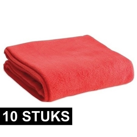 10x Fleece dekens/plaids rood 120 x 150 cm