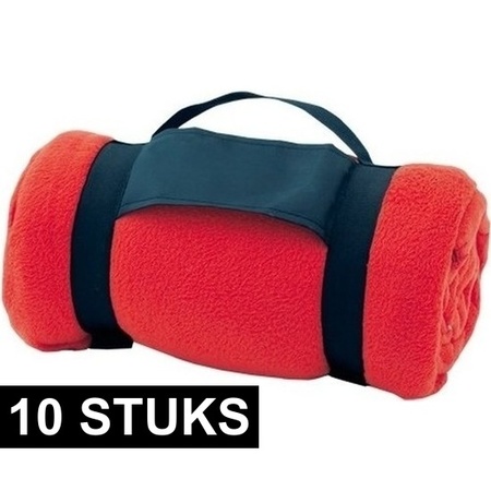 10x Fleece blankets/plaids red removable handle 160 x 130 cm