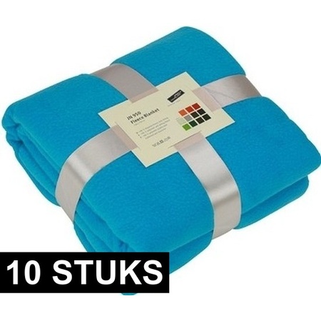 10x Fleece blankets/plaids turquoise 130 x 170 cm