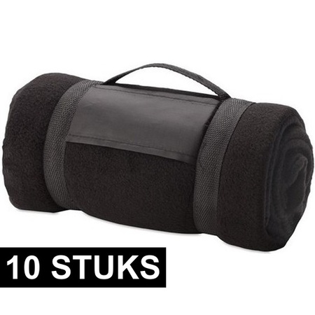 10x Fleece blankets/plaids black removable handle 160 x 130 cm