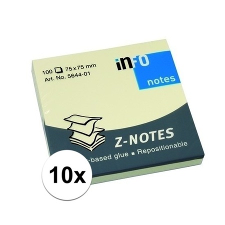 10x Yellow sticky notes 7,5 cm
