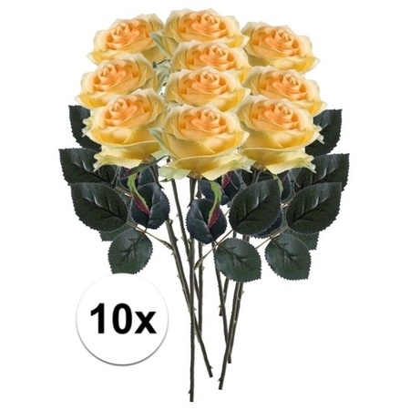 10x Gele rozen Simone kunstbloemen 45 cm