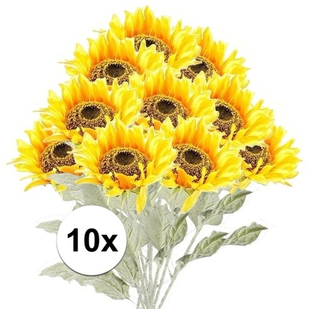 10x Gele zonnebloem kunstbloemen 82 cm 