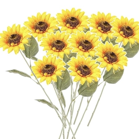 10x Gele zonnebloemen kunstbloemen 62 cm