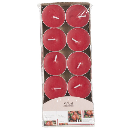 10x Scented tealights candles strawberry/red 3.5 hours