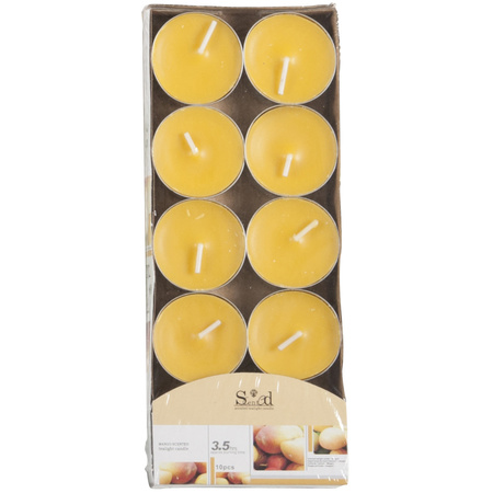 10x Scented tealights candles mango/yellow 3.5 hours