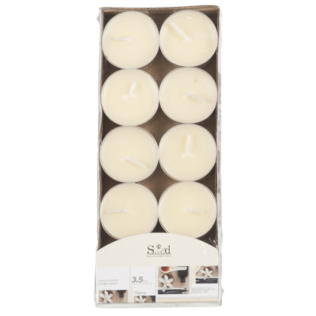 10x Scented tealights candles vanilla/cream white 3.5 hours