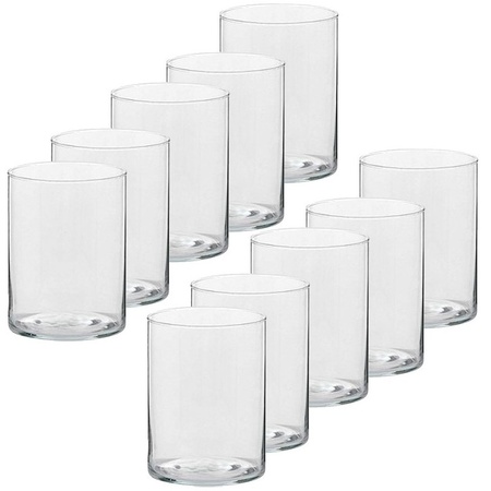 10x Tall tealight/candle holder glass 5,5 x 6,5 cm