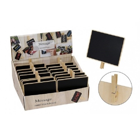 10x Wooden memo chalkboards with clip 15 x 12 cm