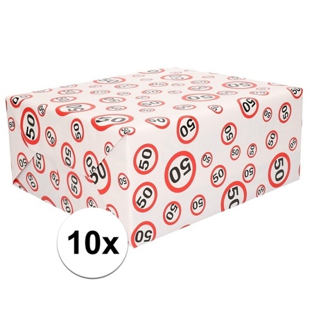 10x Gift wrap 50 years with traffic signs