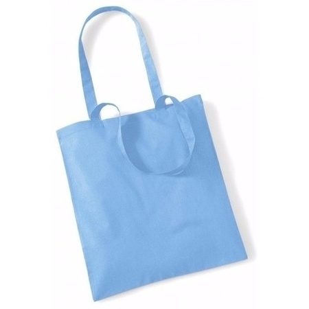 10x Katoenen schoudertassen draagtasjes lichtblauw 42 x 38 cm