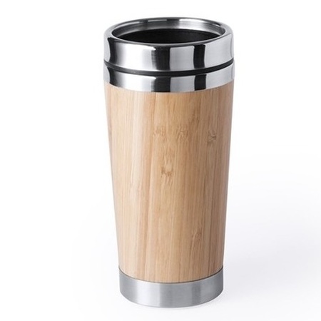 10x Luxe bamboe/RVS reis beker voor koffie of thee 500 ml