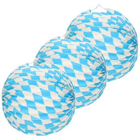 10x Oktoberfest Lampionnen blauw/wit van 25 cm