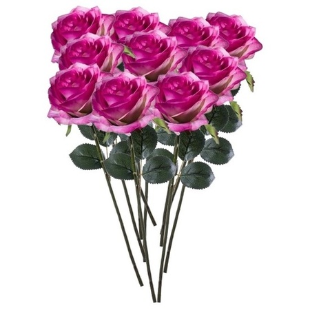 10x Paars/roze rozen Simone kunstbloemen 45 cm