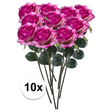 10x Paars/roze rozen Simone kunstbloemen 45 cm