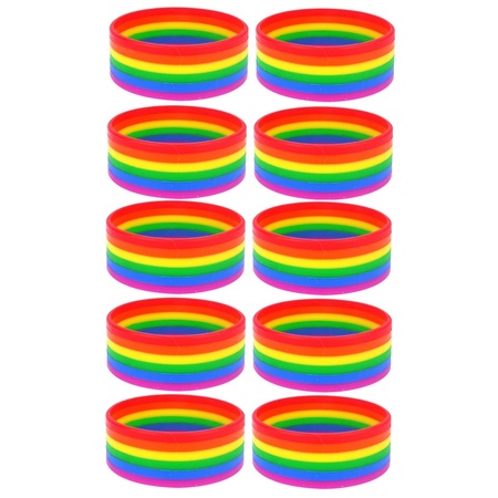 10x Regenboog pride kleuren siliconen armbandje 20 cm